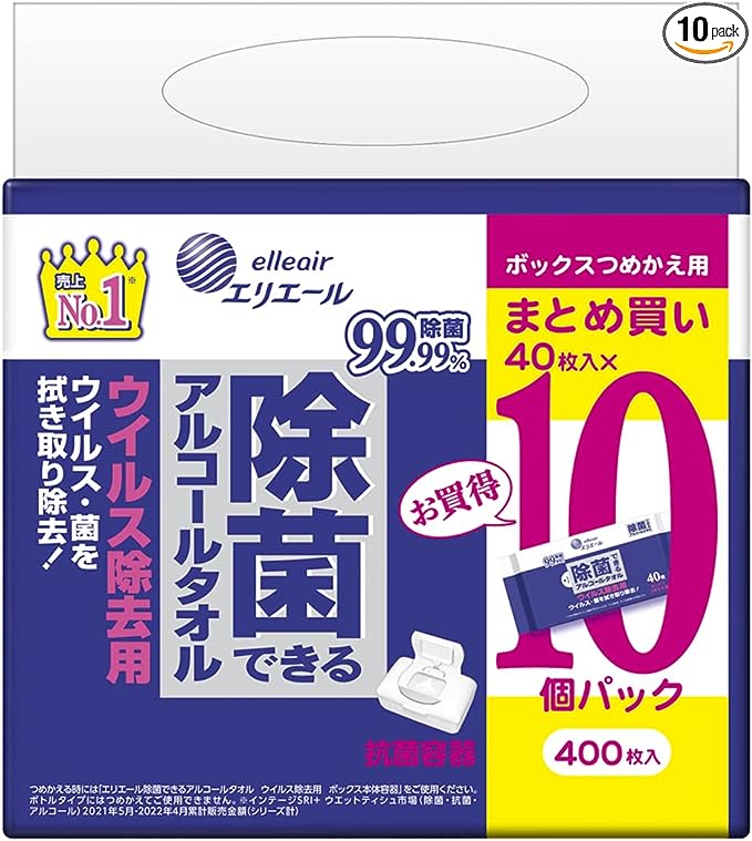 除菌できるアルコールタオル ウイルス除去用 ボックスつめかえ用 400枚(40枚×10パック)