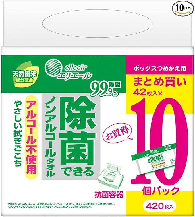 除菌できるノンアルコールタオル ボックスつめかえ用 420枚（42枚×10パック）